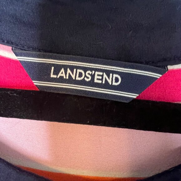 Lands End Sleeveless Maxi Dress Size M Stripe Multicolor Side Slit Long - Picture 3 of 8